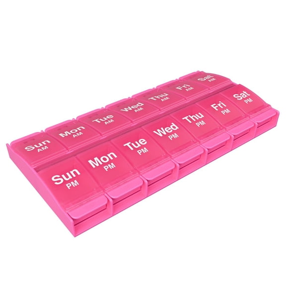 Ezy Dose Push Button (7-Day) Pill Planner, AM/PM, Large Compartments, Pink
