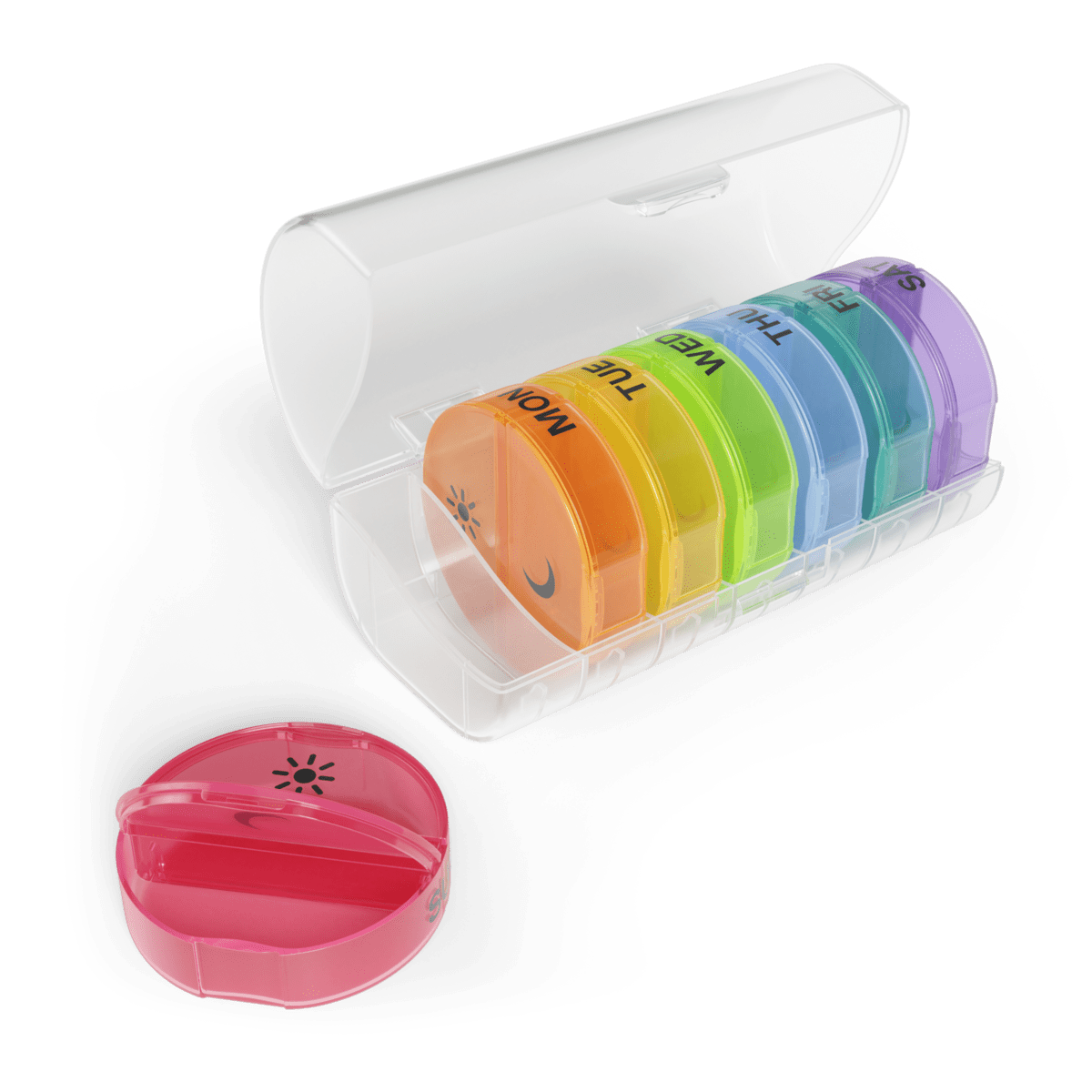 Maxpert AM/PM (7 Day) Weekly Round Travel Pill Organizer in Case, Rainbow -  Maxpert Medical