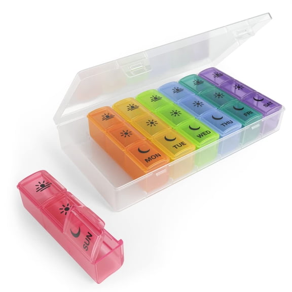 Ezy Dose Weekly (7-Day) Pill Organizer, 3 Times a Day, Travel Pill Planner, Rainbow