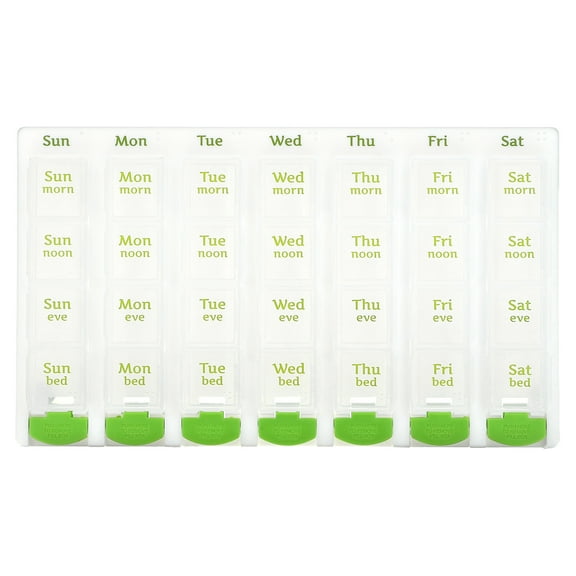 Ezy Dose Weekly 4X/Day with Push Button Pop-Outs Medtime Planner, Green, 1 Count