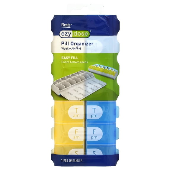 Ezy Dose Weekly (7-Day) AM/PM Pill Organizer, Large Compartments, 2 Times a Day, Colors May Vary