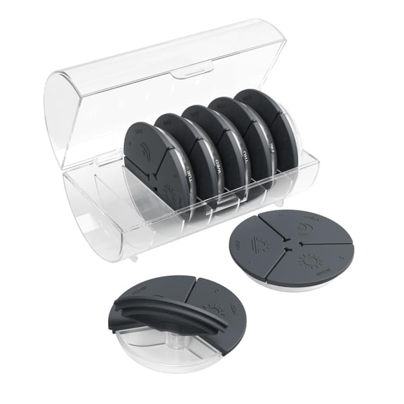 Ezy Dose Weekly (7-Day) Daily Pill Case, Compact Round Containers with Flexible Lids and Removable Compartments, 3 Times a Day, Black