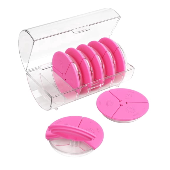 Ezy Dose Weekly (7-Day) Daily Pill Case, Compact Round Containers with Flexible Lids and Removable Compartments, 3 Times a Day, Pink