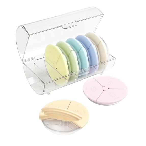 Ezy Dose Weekly (7-Day) Daily Pill Case ,Compact Round Containers with Flexible Lids and Removable Compartments, 3 Times a Day, Soft Rainbow