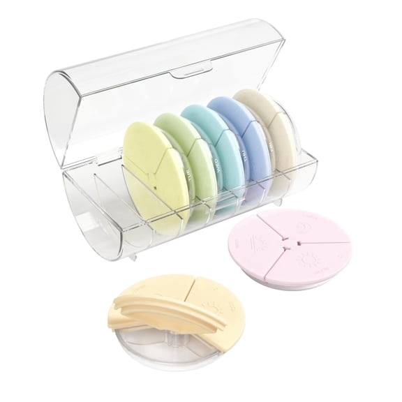 Ezy Dose Weekly (7-Day) Daily Pill Case ,Compact Round Containers with Flexible Lids and Removable Compartments, 3 Times a Day, Soft Rainbow
