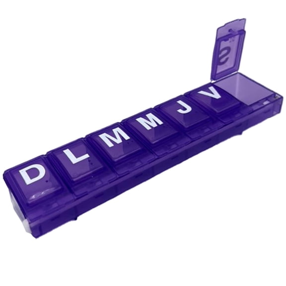 Ezy Dose Weekly (7-Day) Locking Pill Organizer, 4 Times a Day, Medium Compartments, Colors May Vary, Spanish Imprints