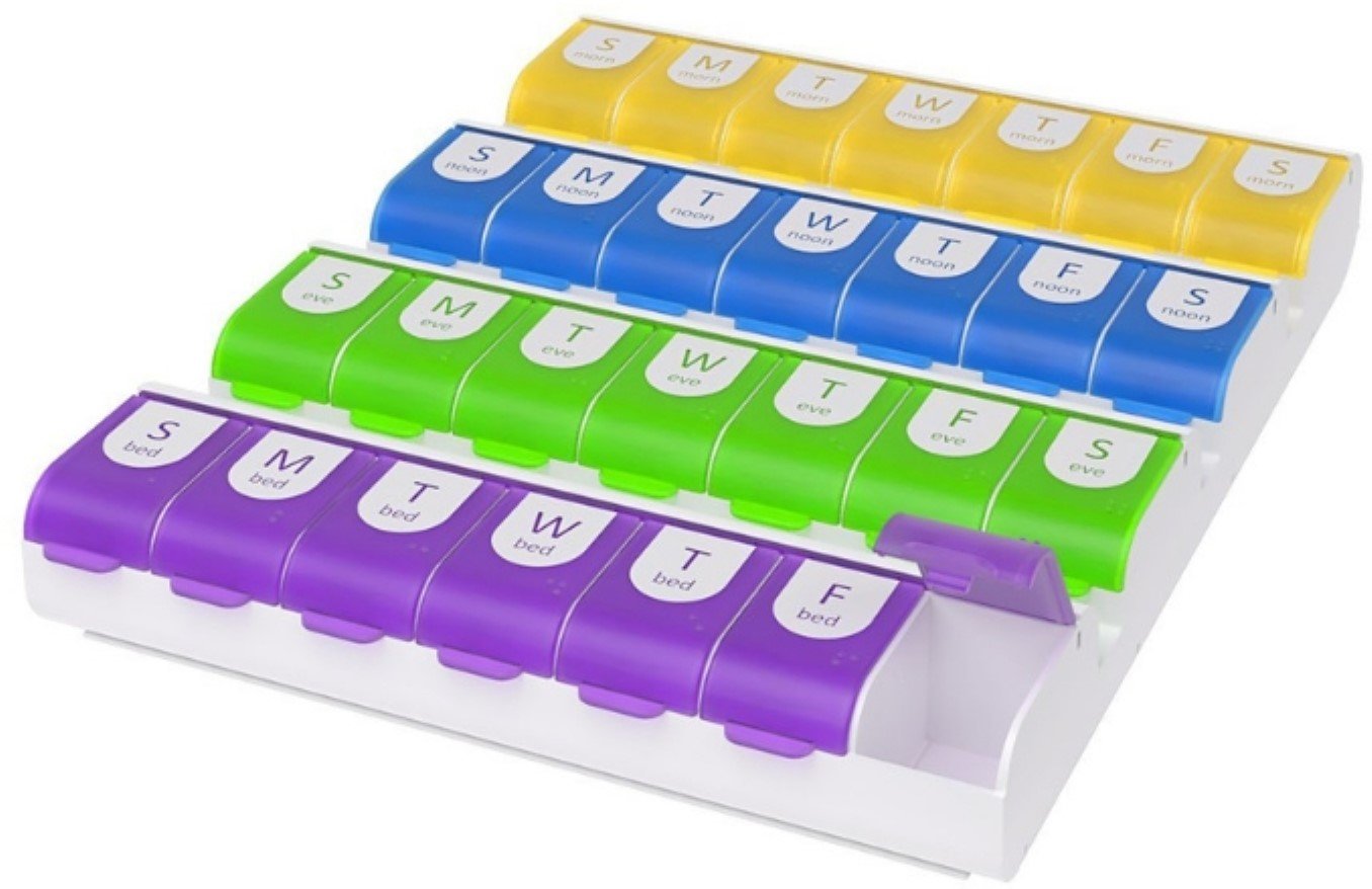 Ezy Dose Weekly 7-Day Medtime Medicine Pills Organizer, XL, 4 Pack