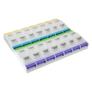 Ezy Dose Weekly 7-Day Pill Organizer with Push Button Compartments & Clear Lids with Multi-Color Buttons, 4 Times a Day