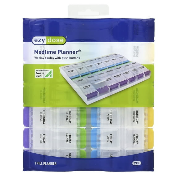 Ezy Dose Weekly 4X/Day with Push Buttons Medtime Planner, 2 XL, 1 Count