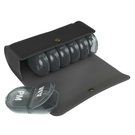 Ezy Dose Weekly (7-Day) Pill Organizer, Portable Daily AM/PM Pill Containers, Black with Black Case