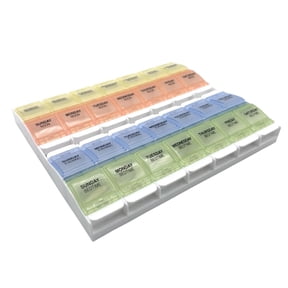 Ezy Dose Weekly (7-Day) Pill Organizer with Push Button Compartments & Pastel Color Lids, 4 Times a Day