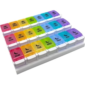 Ezy Dose Weekly (7-Day) Pill Organizer with Push Button Compartments & Rainbow Lids, 3 Times a Day