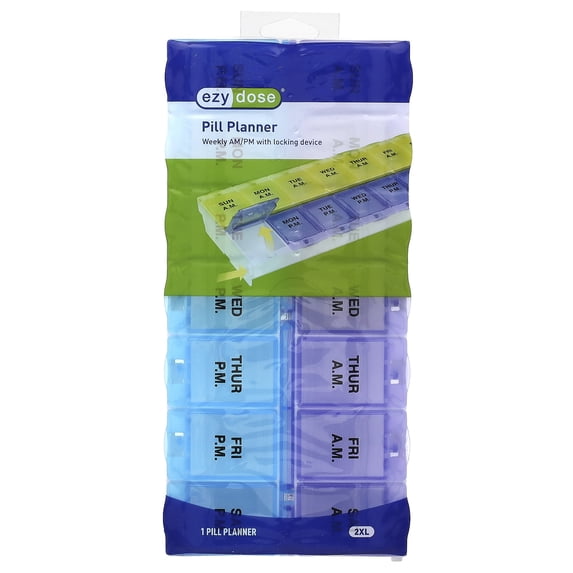 Ezy Dose Weekly (AM/PM) Locking Pill Organizer, Large Compartments (2XL)