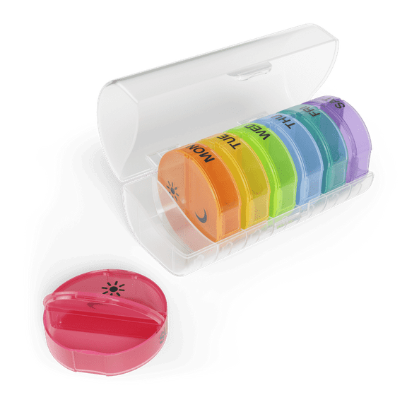 Ezy Dose Weekly Pill Organizer AM/PM Pop Out Compartments for Medication, Assorted, 1 Ea..
