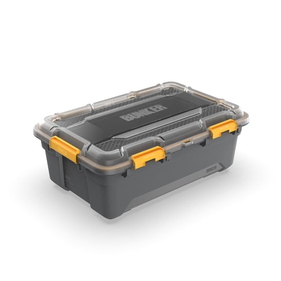 Ezy Storage Bunker Pro Medium Gasket Tote 11.9, IP68 Waterproof Plastic Bin with Lid and Latches, Gray