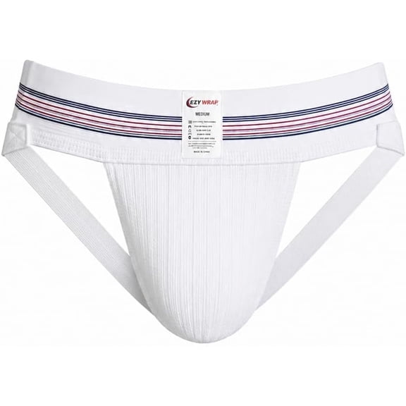 Ezy Wrap Athletic Supporters for Men – Padded 3" Waistband Men Jockstraps for Gym & Post-Surgery (XL - White)