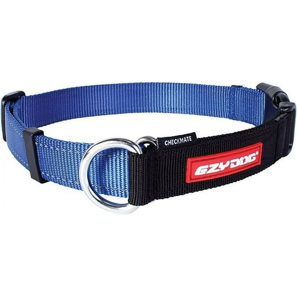 EzyDog Checkmate Martingale-Style Premium Nylon Safety Training and Correction Dog Collar - Quick-Clip Buckle and Reflective Stitching - Easy Control with no Choking Effect (X-Large, Blue)