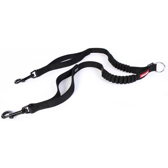EzyDog Zero Shock Coupler Bungee Dog Leash - Walk Two Dogs with Ease and Comfort - Two Traffic Handles and Super Strength Metal Attachment Points for Control and Safety (24”, Black)