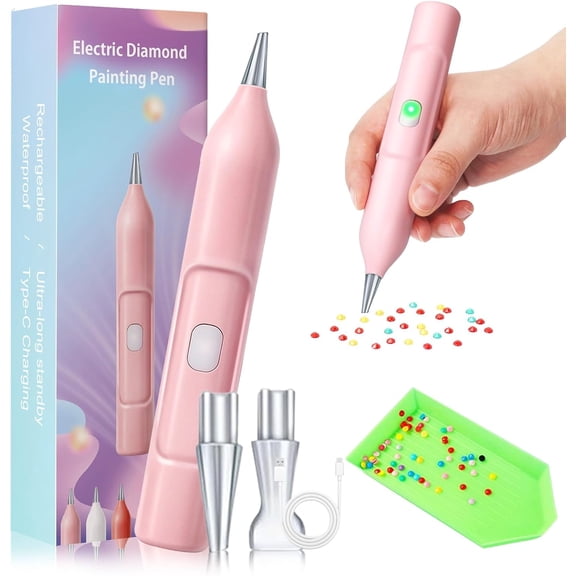 EzyPen - Electric Diamond Painting Pen with Vacuum Technology, IPX5 Waterproof Painter Diamond Art Pens Tools with 2 Replacement Tip & Tray, Adjustable Suction Mode, DIY Art Tool Kits