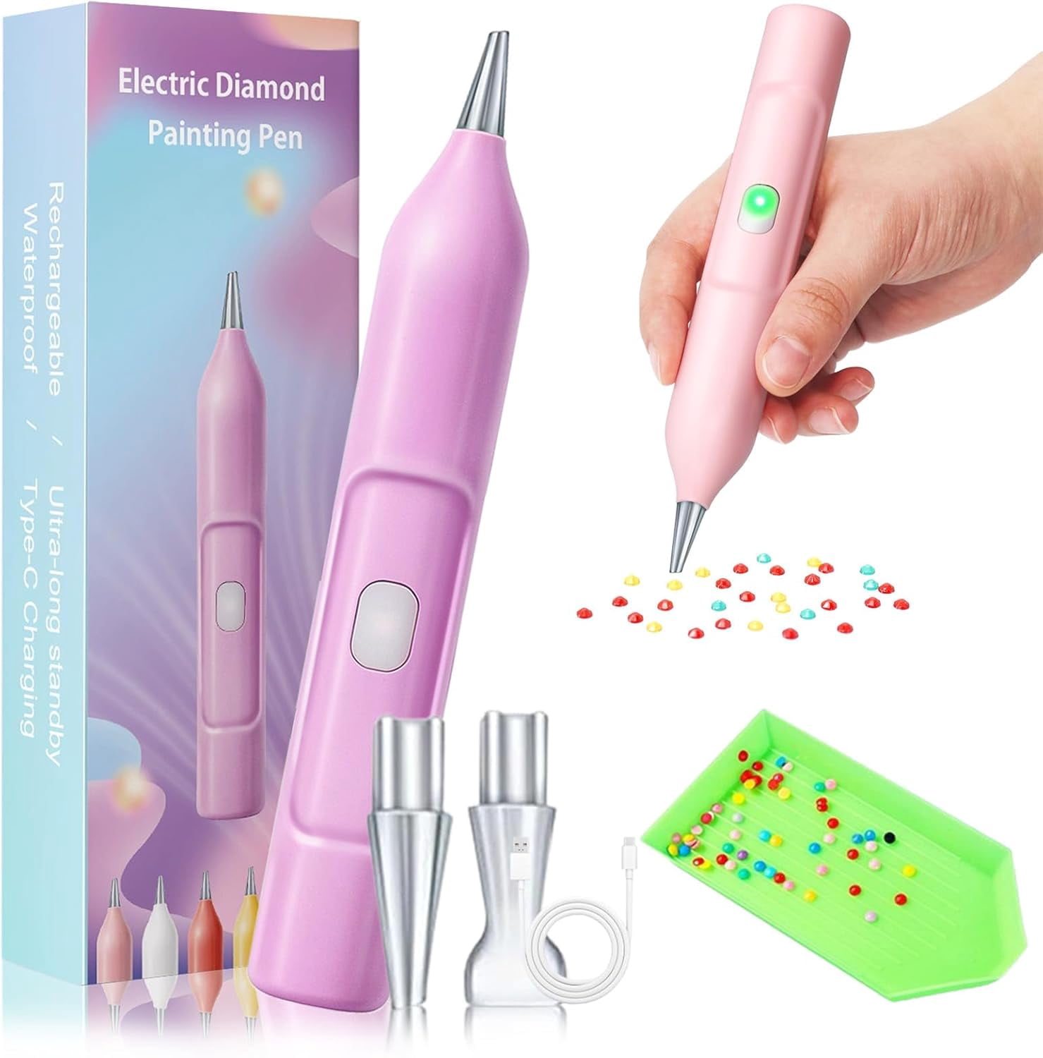 EzyPen - Electric Diamond Painting Pen with Vacuum Technology, IPX5 Waterproof Painter Diamond Art Pens Tools with 2 Replacement Tip & Tray, Adjustable Suction Mode, DIY Art Tool Kits