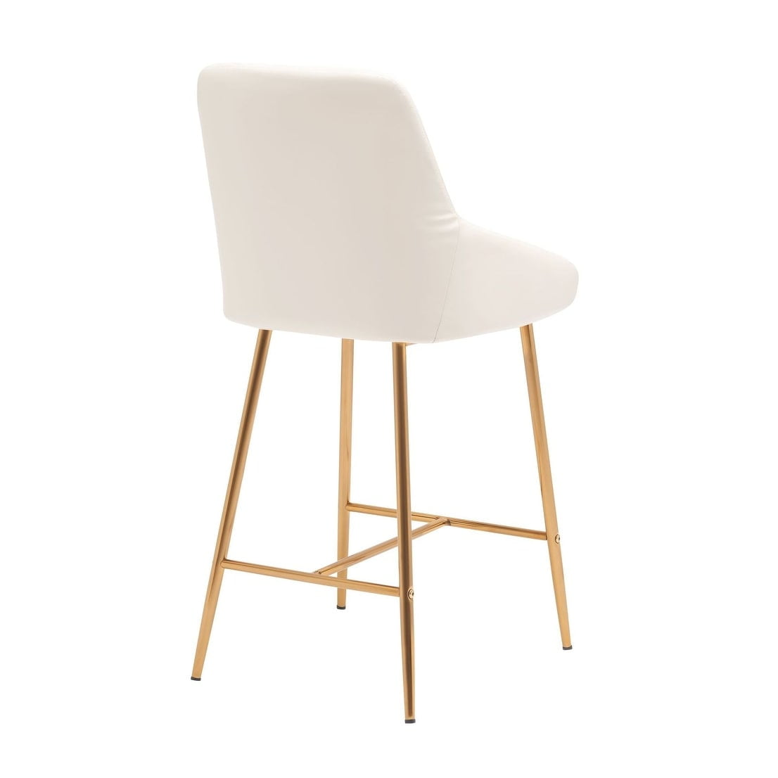 Contemporary Gold Metal and White Faux Leather Barstools, Set of 2