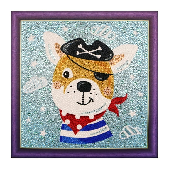 Ezzo-5D Full Drill Diamond Painting Kit for Unisex Adults and Kids DIY Art Set by Numbers 12x12 inch (Pirate Puppy)