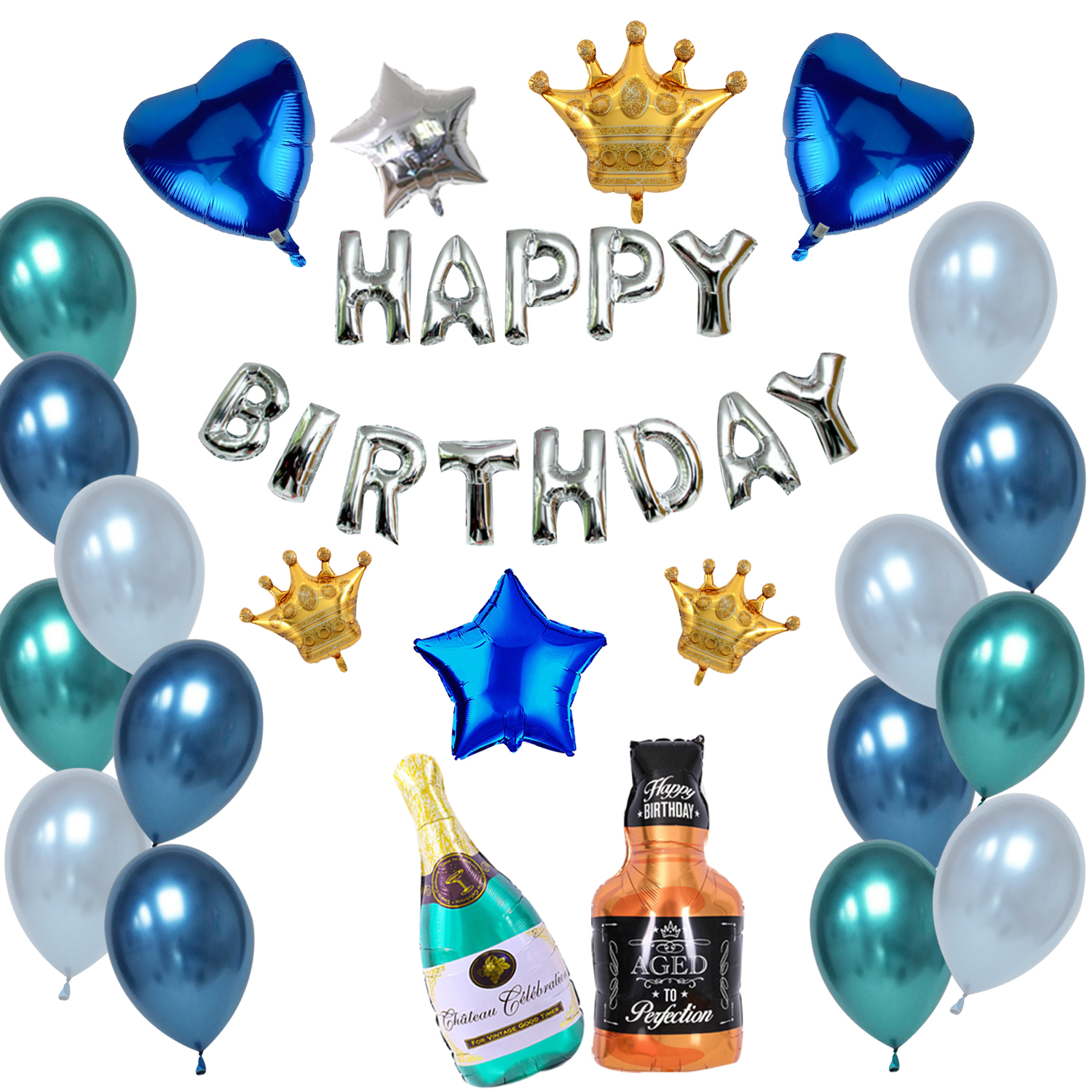 Ezzo Cheers Themed Birthday Balloon Set Whiskey Champagne Foil Ezzo Cheers Themed Birthday Balloon Set Whiskey Champagne Foil