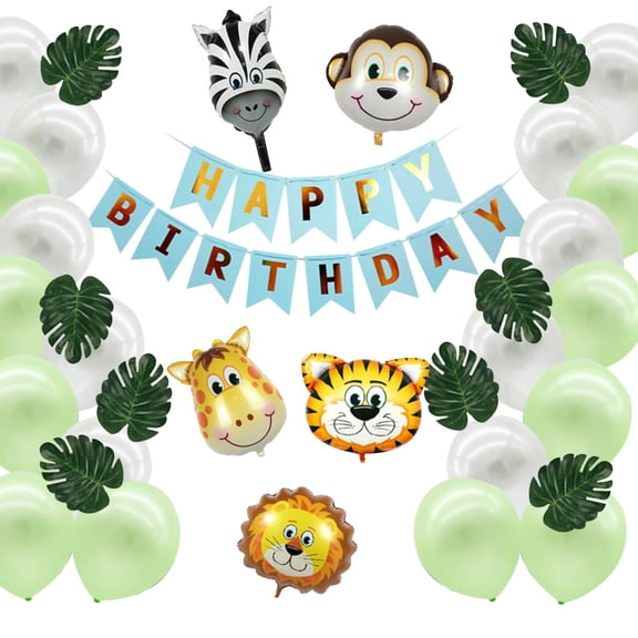 Ezzo Birthday Party Decoration Jungle Theme Banner and Forest Animal Foil Balloon Set