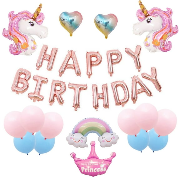 Ezzo-Happy Birthday Party Decorations Unicorn Balloon Banner Set - Light Pink