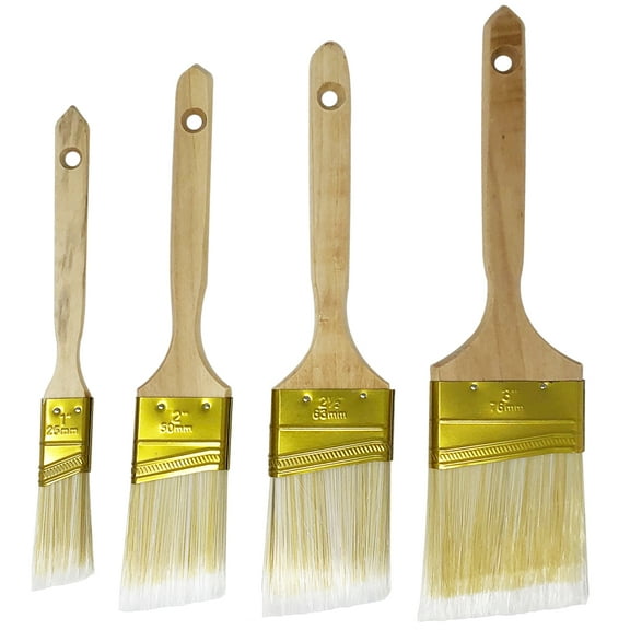 Ezzo Household Paintbrushes Wood Handle Angled for Water or Oil Based Paints Set of 4