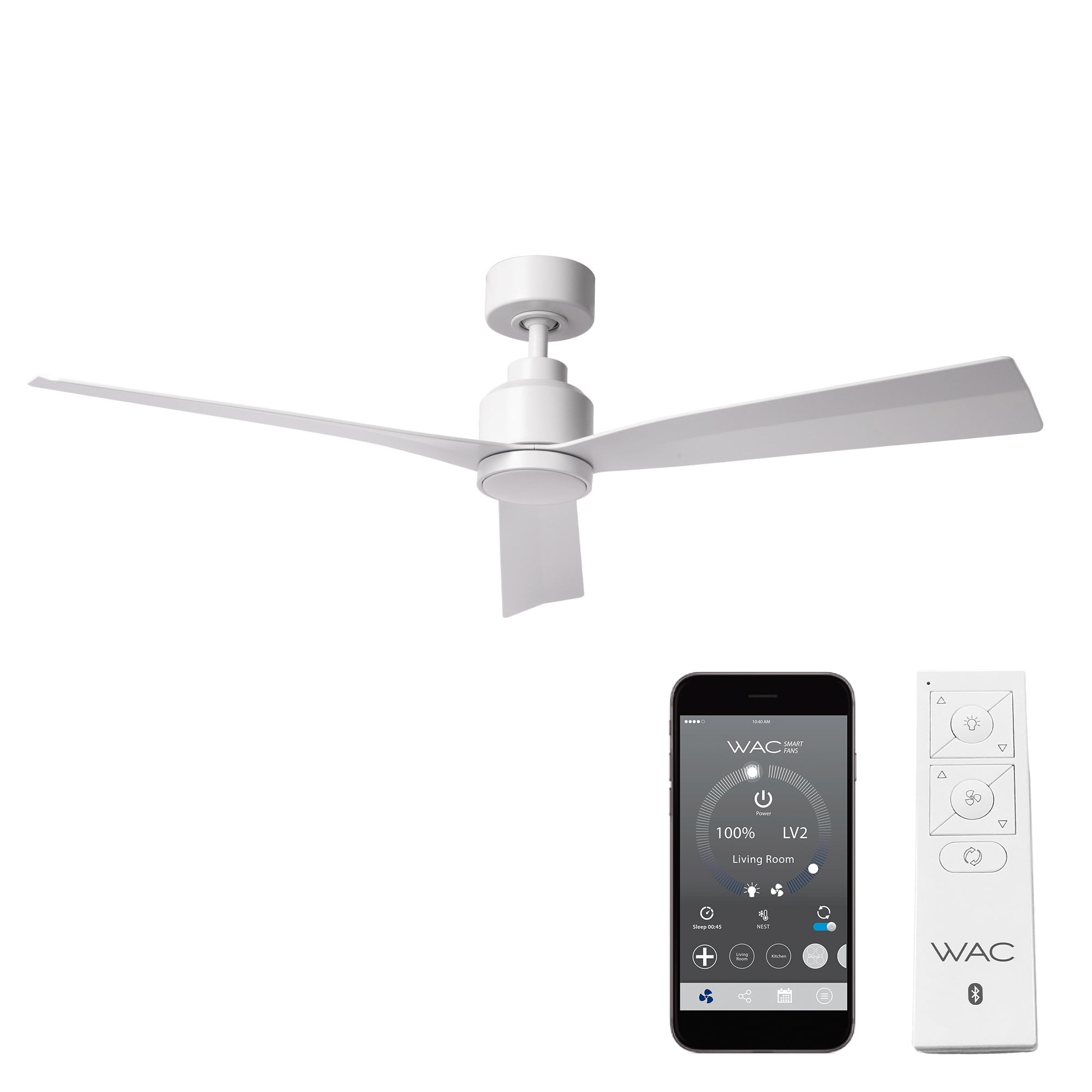 52" Matte White Smart Ceiling Fan with Remote and 3 Blades