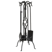 , F-1053, 5-Piece Black Wrought Iron Fireplace Tools Set with Center Weave