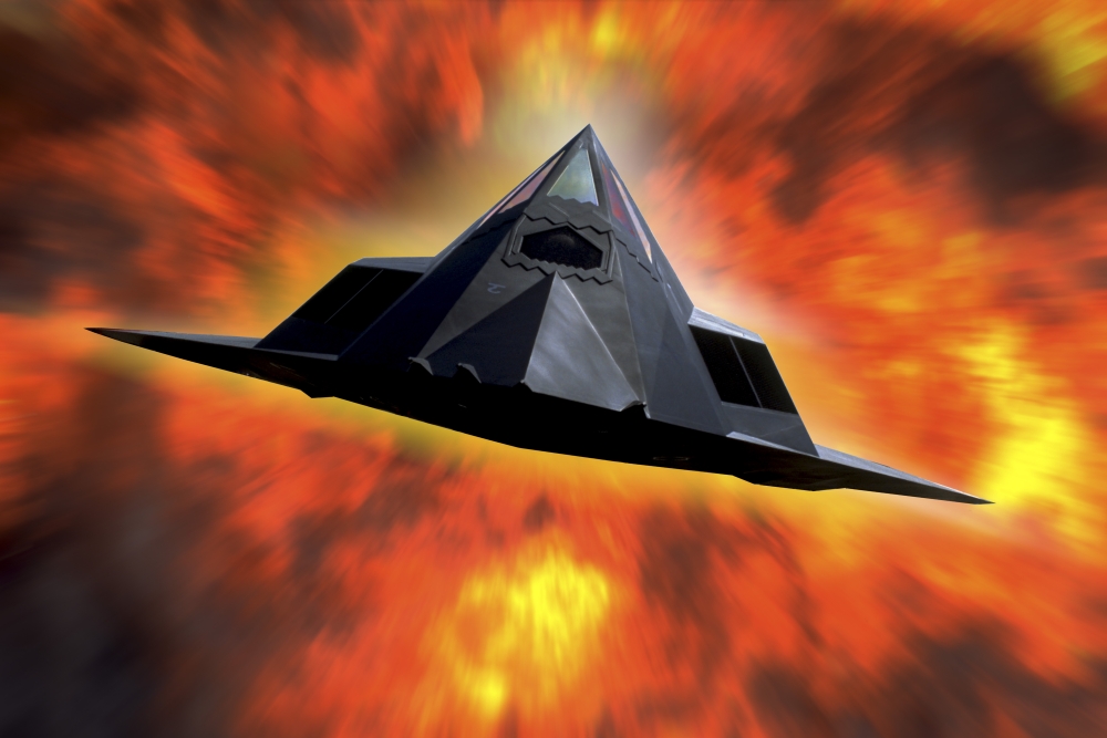 F-117 Nighthawk flying at mach speed Canvas Art - Phil WallickStocktrek Images (34 x 23)