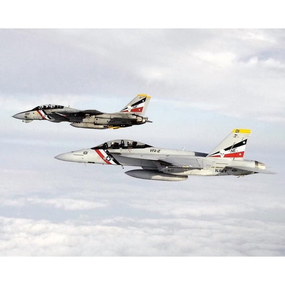 F-14 / F-14D Tomcat & F-18 / F/A-18F Hornet - 24x36 Inch Laminated Aviation Poster - Stunning Detail and Bold Colors