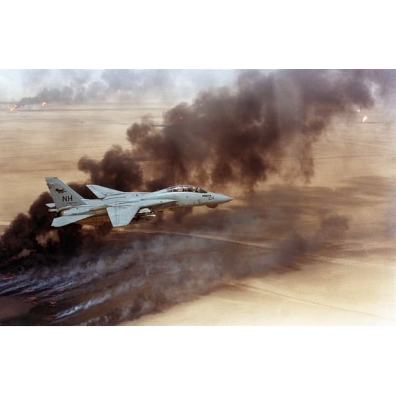 F-14 Fighter In Flight Over Burning Kuwaiti Oil Wells Set On Fire In March By Retreating Iraqi Forces Were Still Burning On Aug. 1 1991. The Last Of The 700 Oil Wells Fires Was Not Extinguished Until