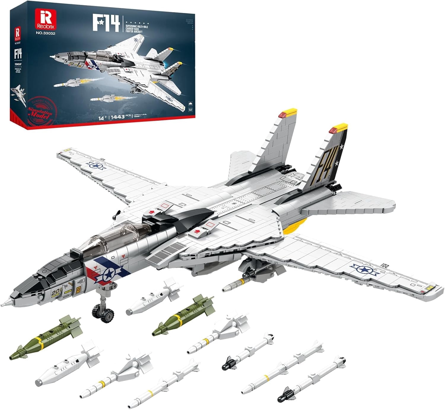 F-14 Fighter Jet Building Set, Fighter Airplane Model Kit 33032 with Movable Wings, Military Plane Model Kit for Adults, Military Toys Ideal Gifts for Kids 14+, Men and Aviation Fans