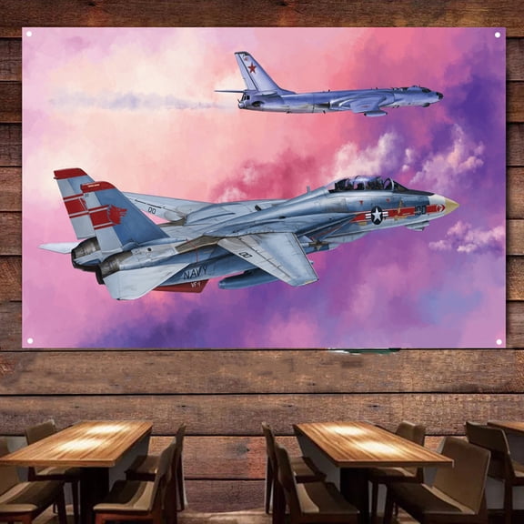 F-14A Tomcat Fighter Plane Poster Canvas Print Art Banner - 38" x 57" Attack Aircraft Military Art Works For Air Force Fans - Aviation Hanging Flag Room Man Cave Garage Decor