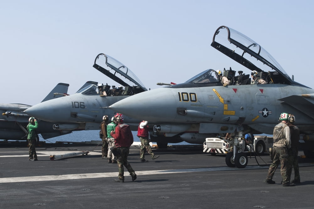 F-14D Tomcats on the flight deck of USS Theodore Roosevelt Canvas Art - Gert KromhoutStocktrek Images (18 x 12)