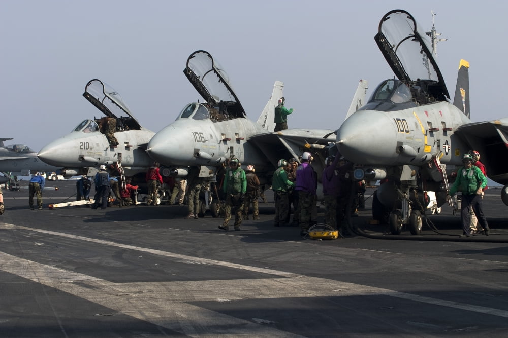 F-14D Tomcats on the flight deck of USS Theodore Roosevelt Canvas Art - Gert KromhoutStocktrek Images (18 x 12)