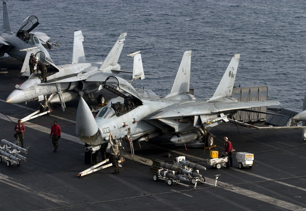 F-14D Tomcats on the flight deck of USS Theodore Roosevelt Canvas Art - Gert KromhoutStocktrek Images (18 x 12)