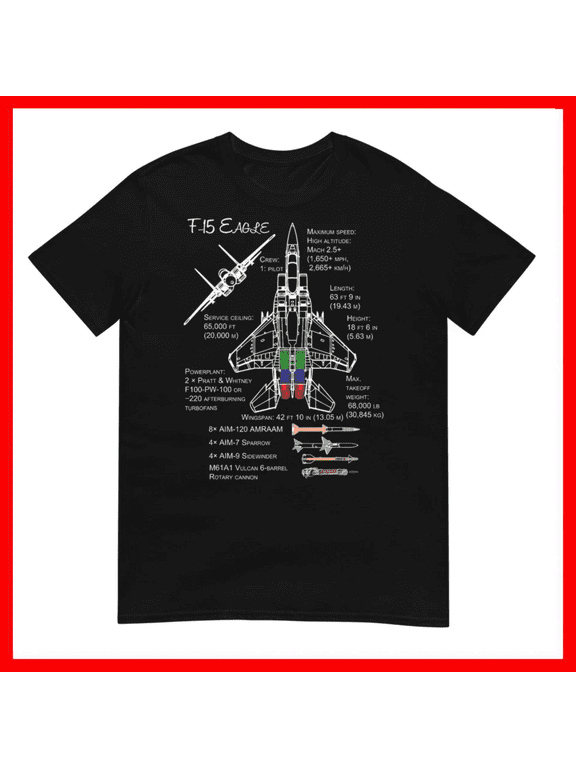 F-15 Eagle Specs Military Fighter Jet Aircraft Unisex T-Shirt Size S-5XL