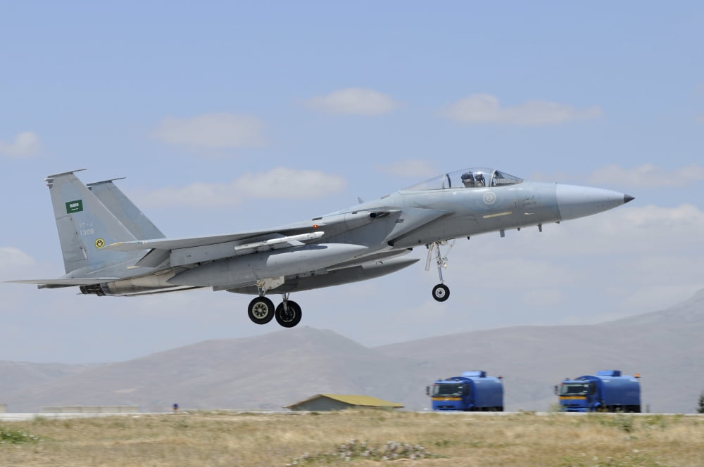 F-15 Eagle of the Royal Saudi Air Force landing at Konya Air Base Turkey Canvas Art - Riccardo NiccoliStocktrek Images (34 x 23)