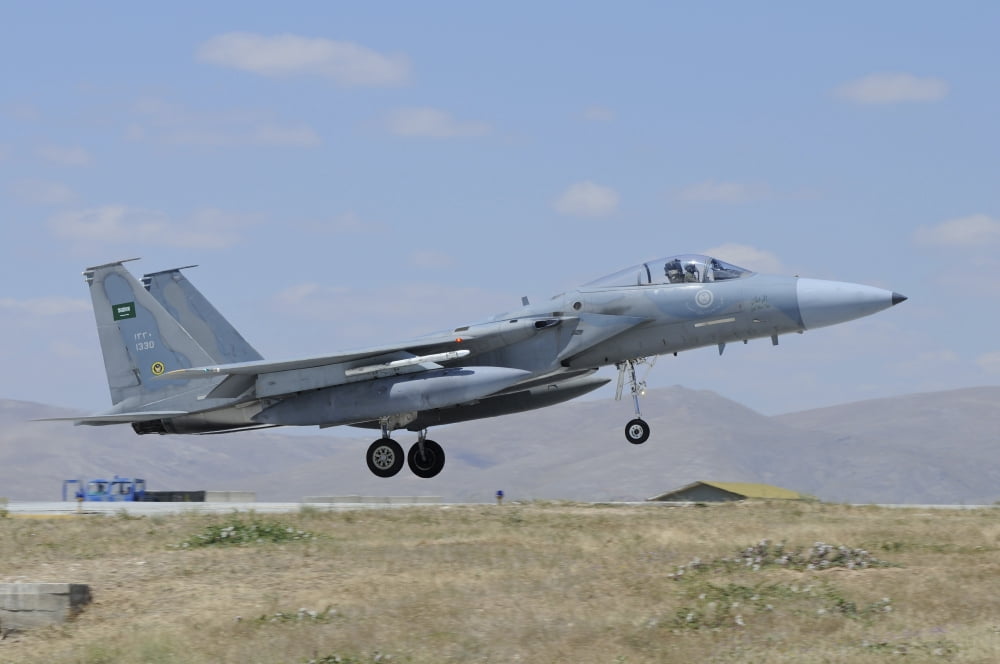 F-15 Eagle of the Royal Saudi Air Force landing at Konya Air Base Turkey Canvas Art - Riccardo NiccoliStocktrek Images (34 x 23)