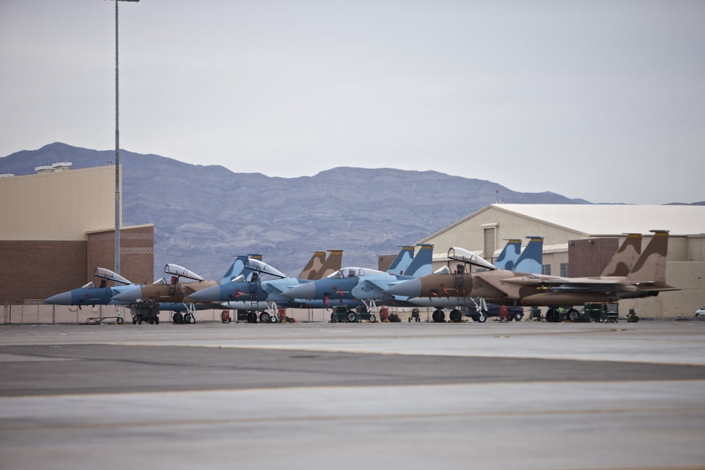 F-15C Eagles at Nellis Air Force Base Nevada Canvas Art - Terry MooreStocktrek Images (18 x 12)