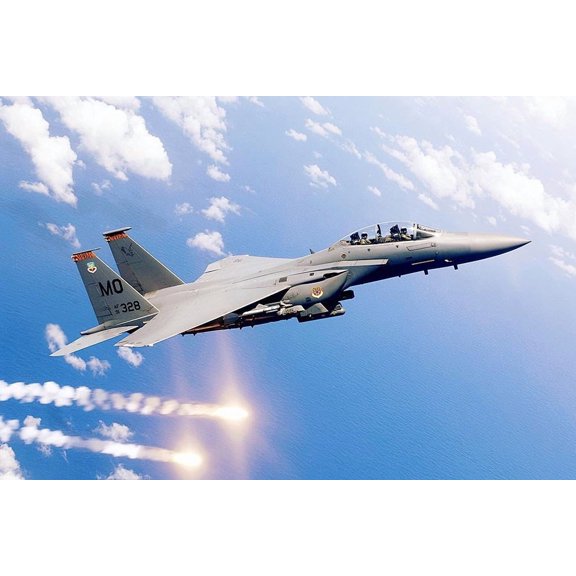 F-15E / F-15 Strike Eagle Firing Flares - 24x36 Inch Laminated Aviation Poster - Stunning Detail and Bold Colors