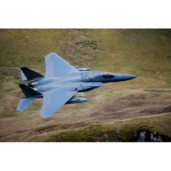 F-15E Strike Eagle low flying over North Wales Canvas Art - Andrew ChittockStocktrek Images (35 x 23)