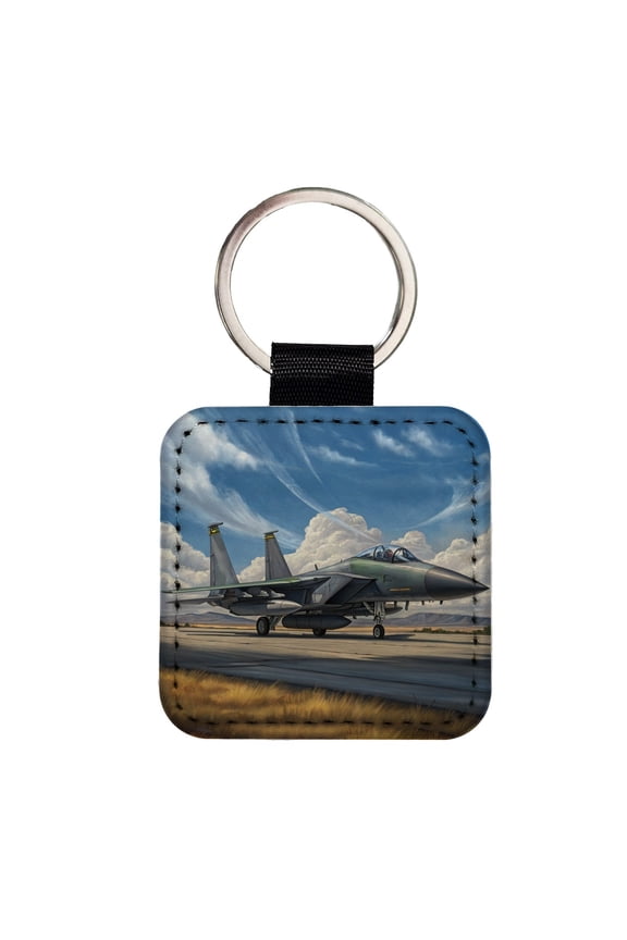F-15e Strike Eagle United States Air Force Multirole Fighter Plane Faux Leather Square Keychain