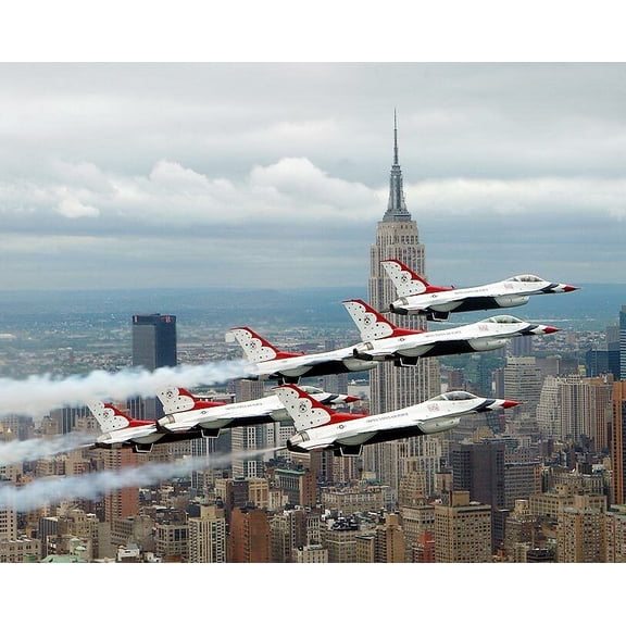 F-16 Falcon Aircraft & Thunderbirds NYC Style - A - 20x30 Inch Glossy Laminated Aviation Poster - Stunning Detail and Bold Colors