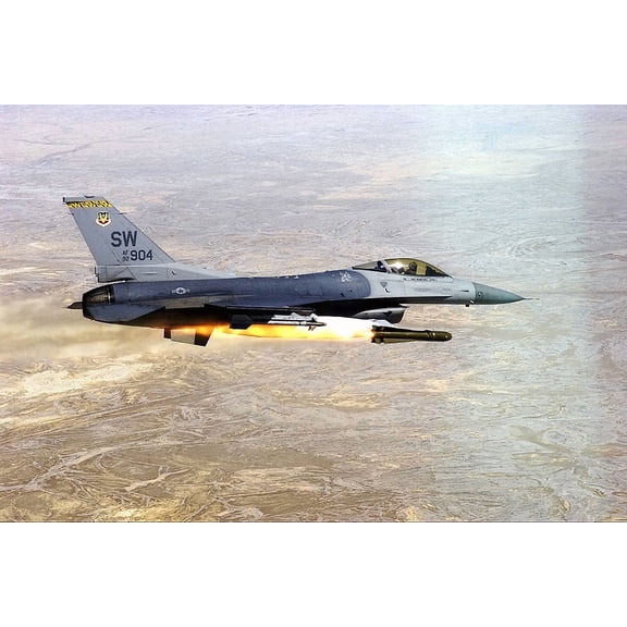 F-16 Falcon Fighter Fires Missile - 24x36 Inch Glossy Laminated Aviation Poster - Stunning Detail and Bold Colors
