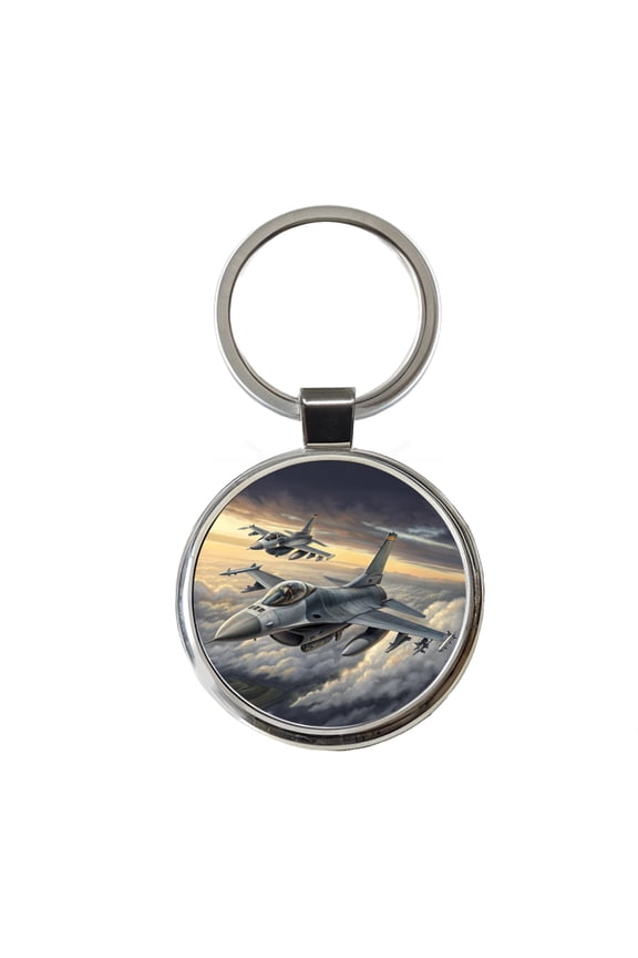 F-16 Fighting Falcon Viper Planes Flying In Formation Metal Round Keychain
